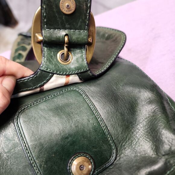 Coach Burnished Leather Bottle Green Bleecker Tattersall Legacy Shoulder Bag - Picture 8 of 14